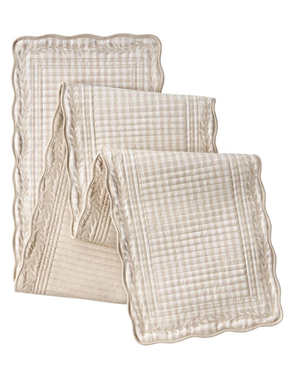 ❤️ New Pioneer Woman Mini Beige Gingham Table Runner with Scalloped Edge - Picture 6 of 7